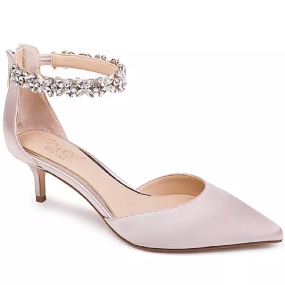 Badgley Mischka Jewel Raleigh Rhinestone Ankle Strap Evening Pumps - Champagne S